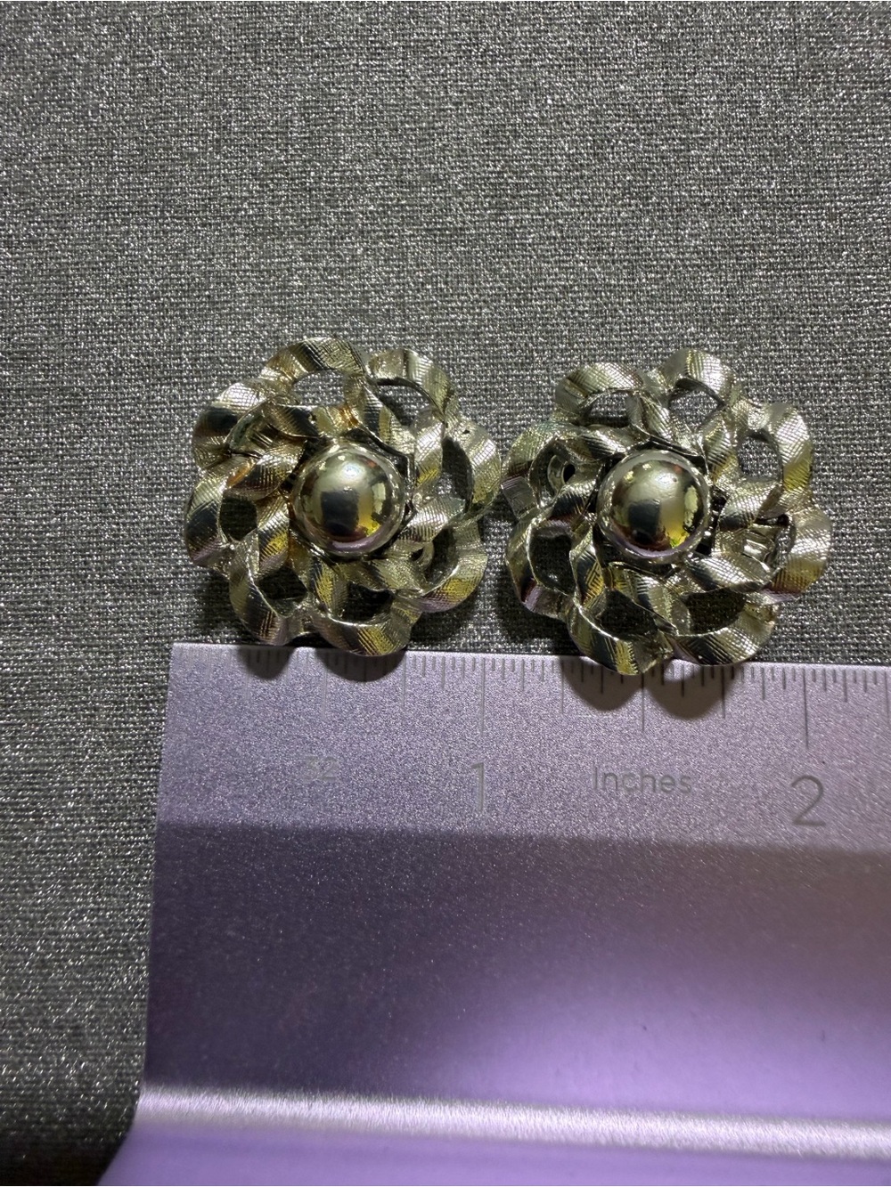 Vintage Coro Silver Tone Flower Clip On Earrings Textured Floral Costume Jewelry